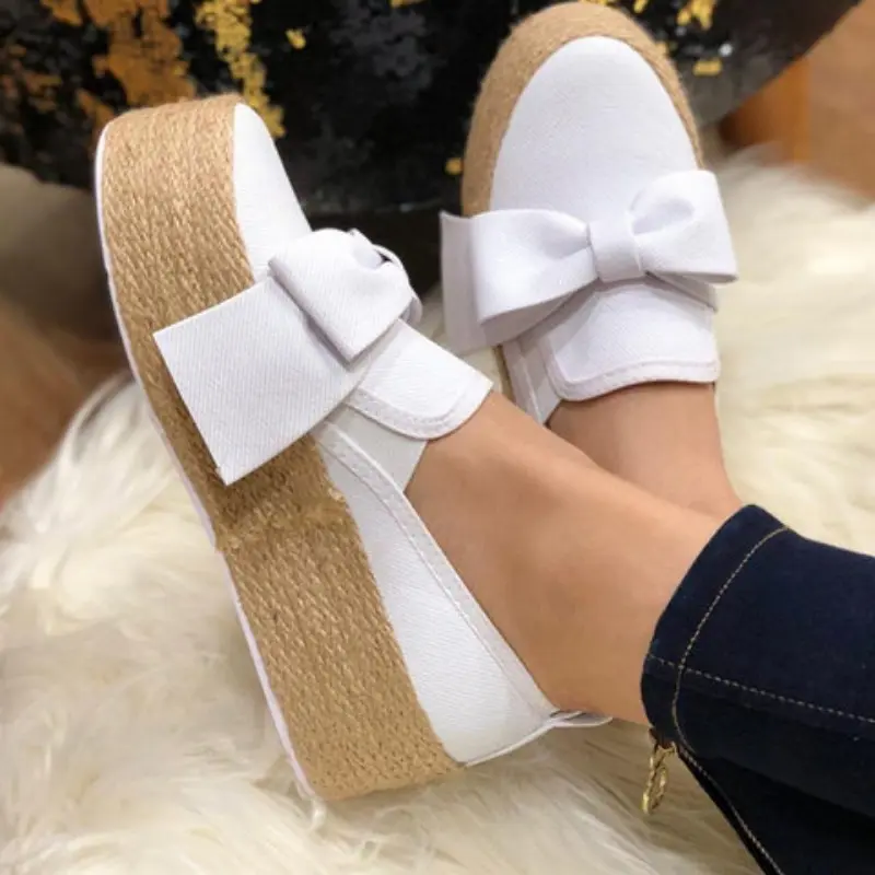 Autumn New Thick Sole Single Shoes Women's Fashion Round Head Deep Mouth Cloth Surface Butterfly Knot Flat Shoes