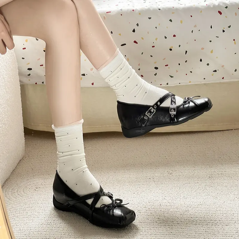 Mary Jane Heightened 5CM Bow Small Single Shoes Women's Summer New Versatile French Shallow Flat Ballet Shoes