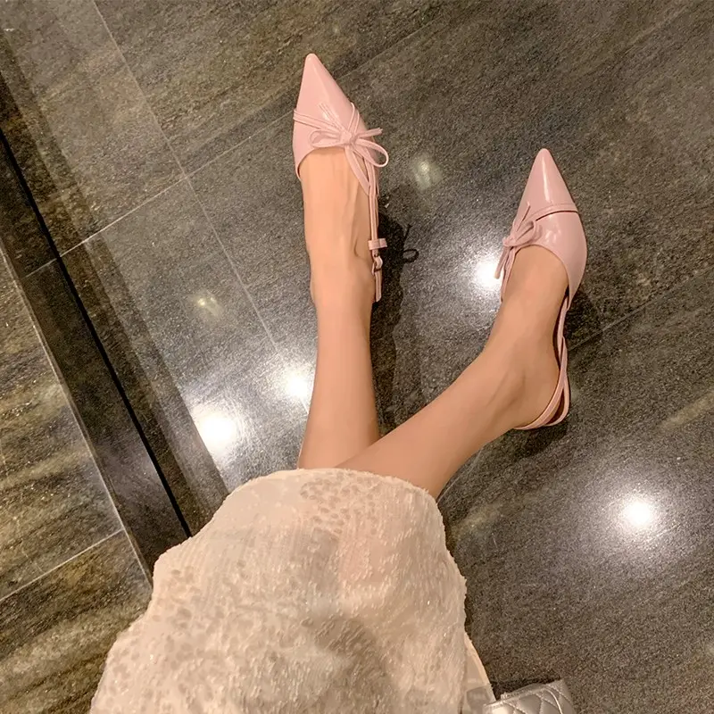 Bow-knot Temperament Style Baotou Sandals Women's Summer Wear J Pointed Toe Shallow Mouth Versatile One-belt High Heels