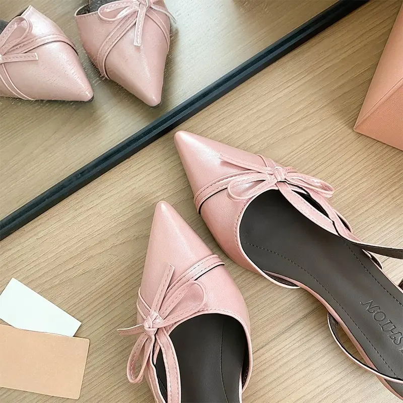 Bow-knot Temperament Style Baotou Sandals Women's Summer Wear J Pointed Toe Shallow Mouth Versatile One-belt High Heels