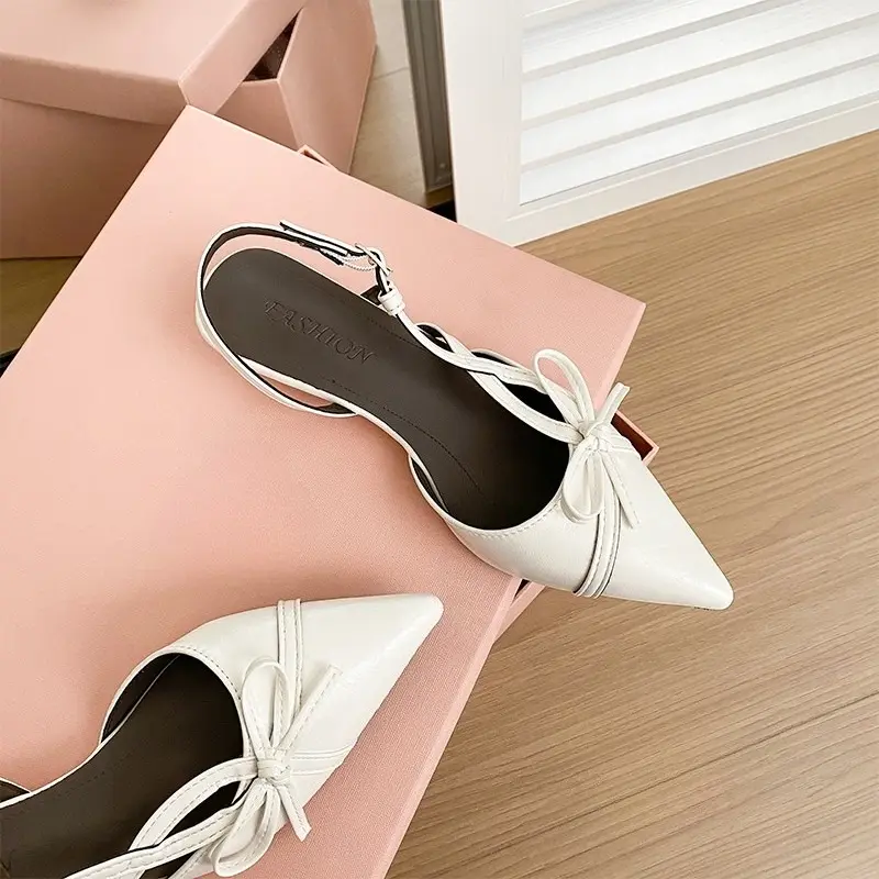 Bow-knot Temperament Style Baotou Sandals Women's Summer Wear J Pointed Toe Shallow Mouth Versatile One-belt High Heels