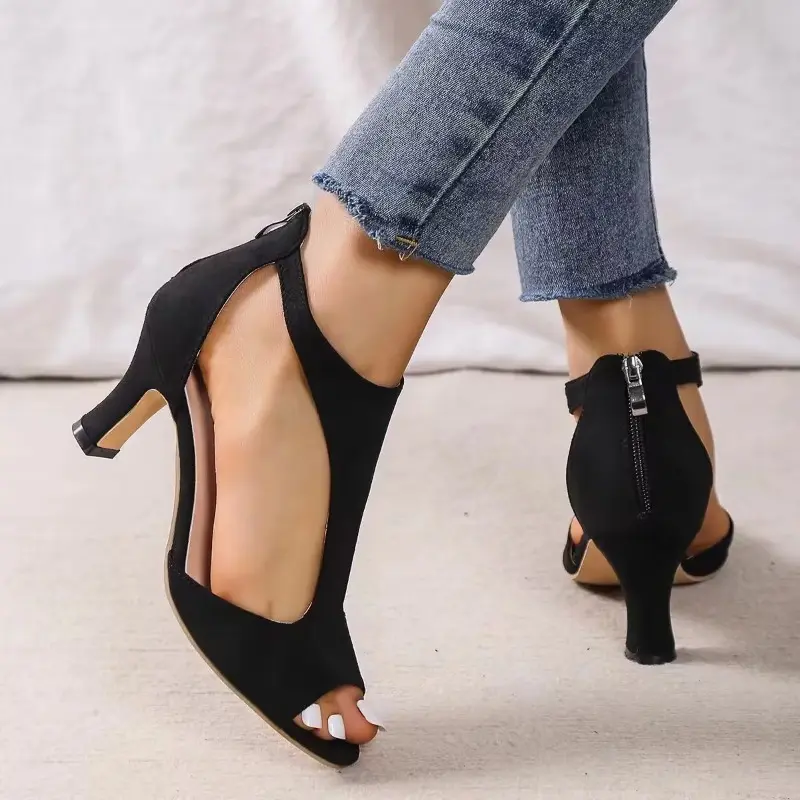 New Fashion Sandals Women's Shoes Summer Fashion Open Toe Zip Stiletto Heel One Line Buckle Strap High Heels