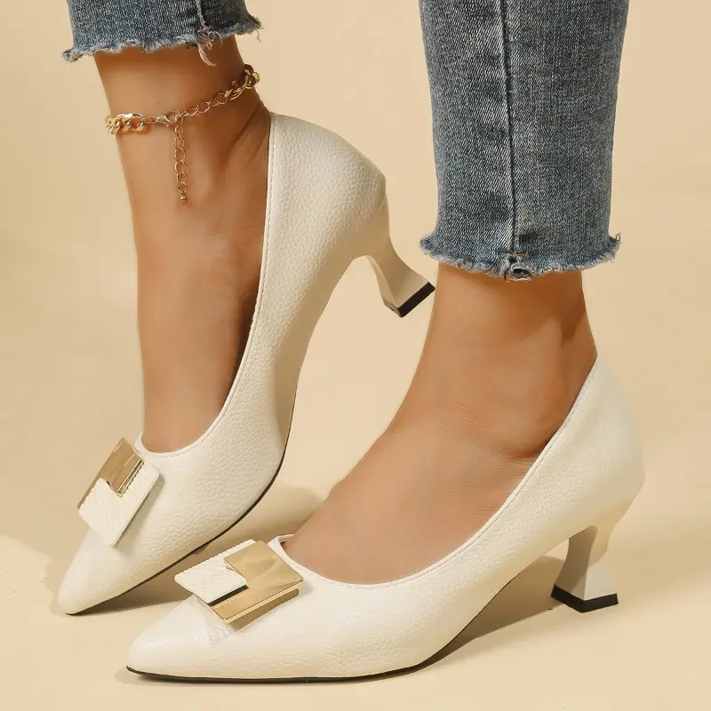 Stiletto Single Shoes Autumn New Pointed Toe Shallow Mouth Metal Buckle Anti-slip Wear-resistant High Heels