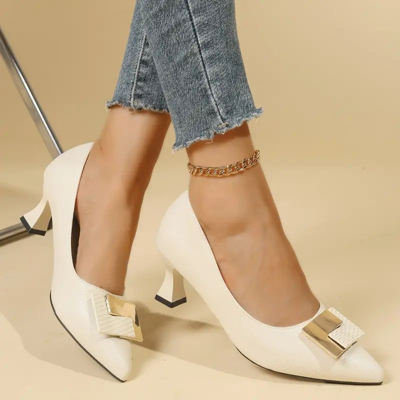Stiletto Single Shoes Autumn New Pointed Toe Shallow Mouth Metal Buckle Anti-slip Wear-resistant High Heels