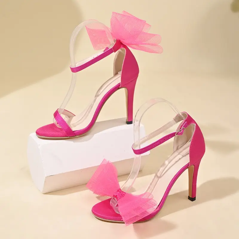 Asymmetrical Bow High Heels Summer New Beautiful One-line Belt Niche Stiletto Sexy Banquet Non-slip Women's Sandals