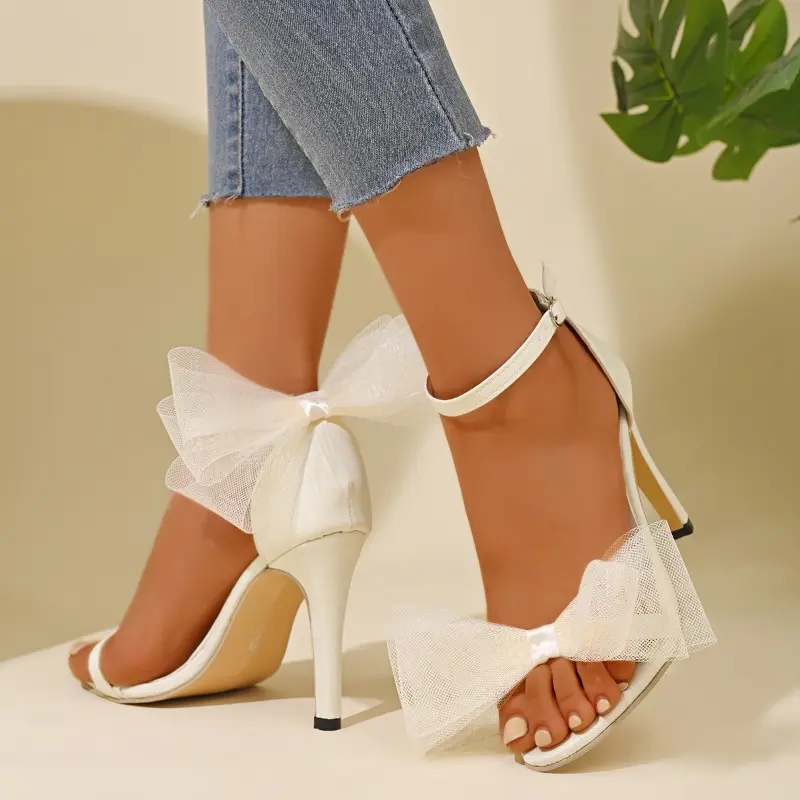 Asymmetrical Bow High Heels Summer New Beautiful One-line Belt Niche Stiletto Sexy Banquet Non-slip Women's Sandals