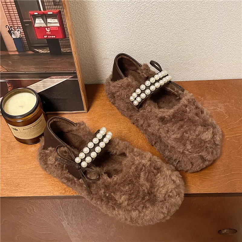 New Winter Flat Shoes for Women Round Head Shallow Mouth Leopard Print Suede Beaded Butterfly Knot Platform Cotton Boots