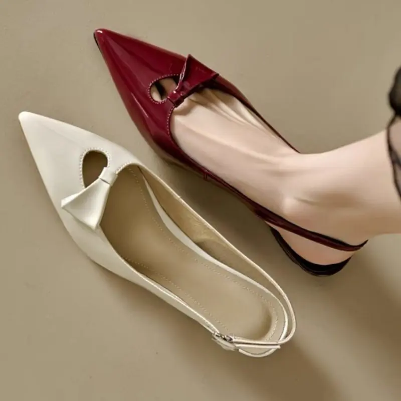 Spring New Coarse Heel Shoes for Women Fashion Pointy Shallow Hollow Out A Word with Anti-slip Wear-resistant Low Heel Shoes
