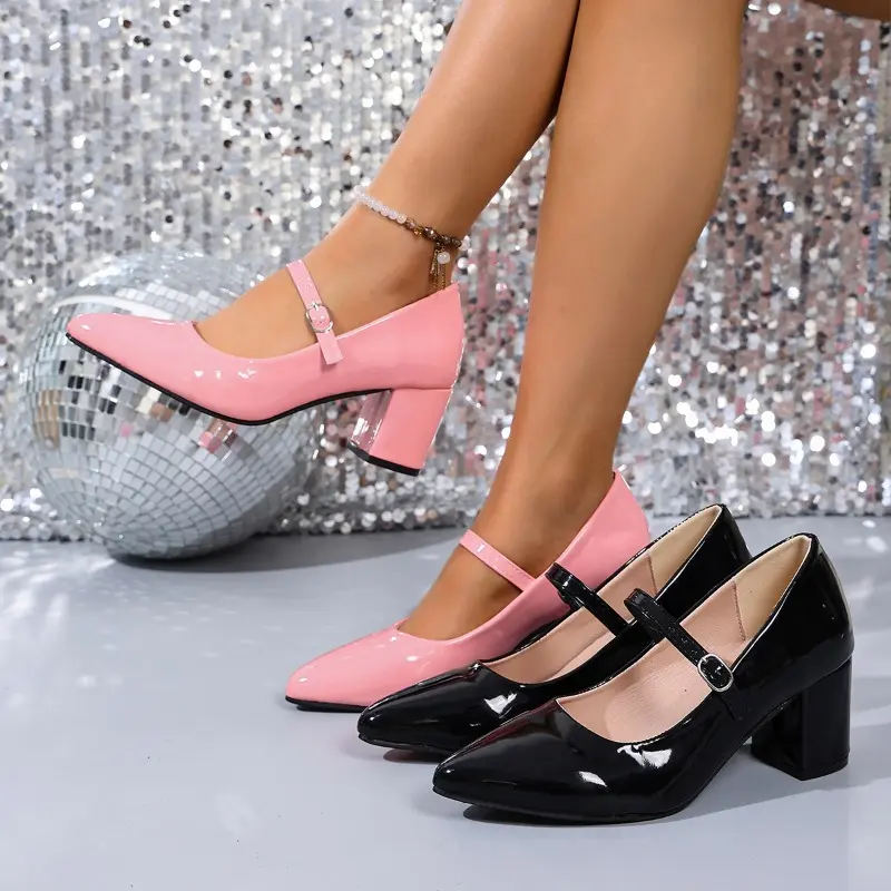 Fashion Block Heel Single Shoes Autumn New Pointed Toe Shallow Mouth One Strap Anti-slip Wear-resistant High Heels