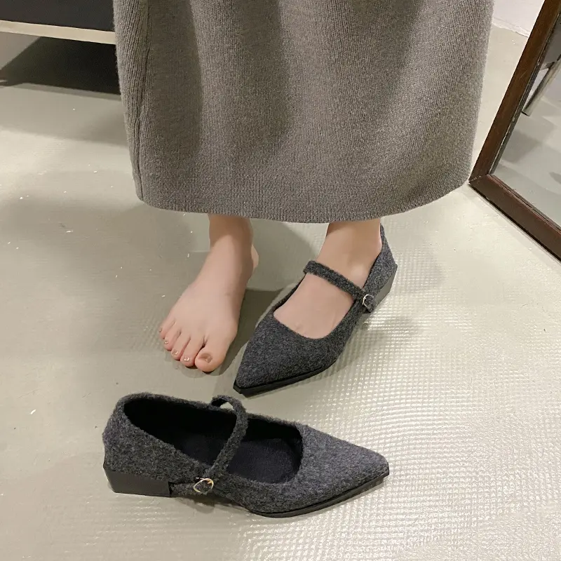 Autumn New Coarse Heel Shoes Women's Fashion Pointed Shallow Mouth Suede Anti-slip Wear-resistant Low-top Shoes