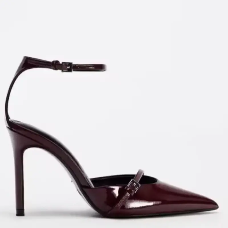 Baotou Sandals Summer New Pointed Head Shallow Mouth Metal Buckle A Word with Anti-slip Wear-resistant High Heels