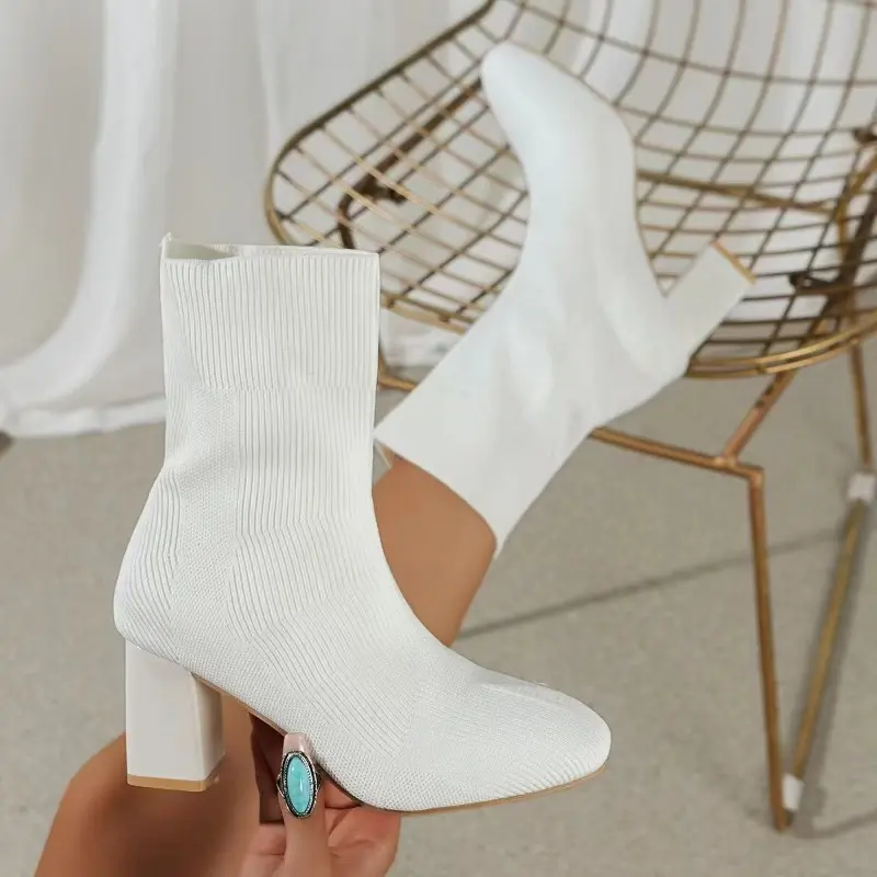 Autumn New Coarse Heel Single Boots Women's Square Head Mesh Cloth Breathable Anti-slip Wear-resistant Short Boots