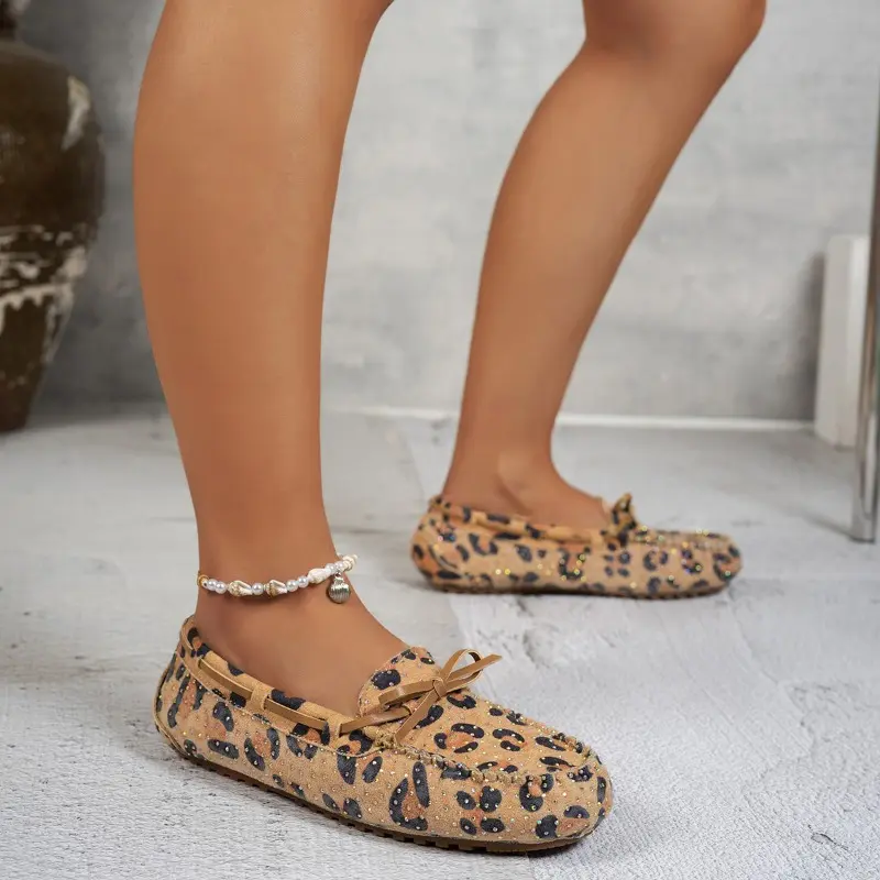Full Diamond Flat Shoes Autumn New Round Toe Deep Mouth Bow Soft Sole Anti-slip Wear-resistant Single Shoes