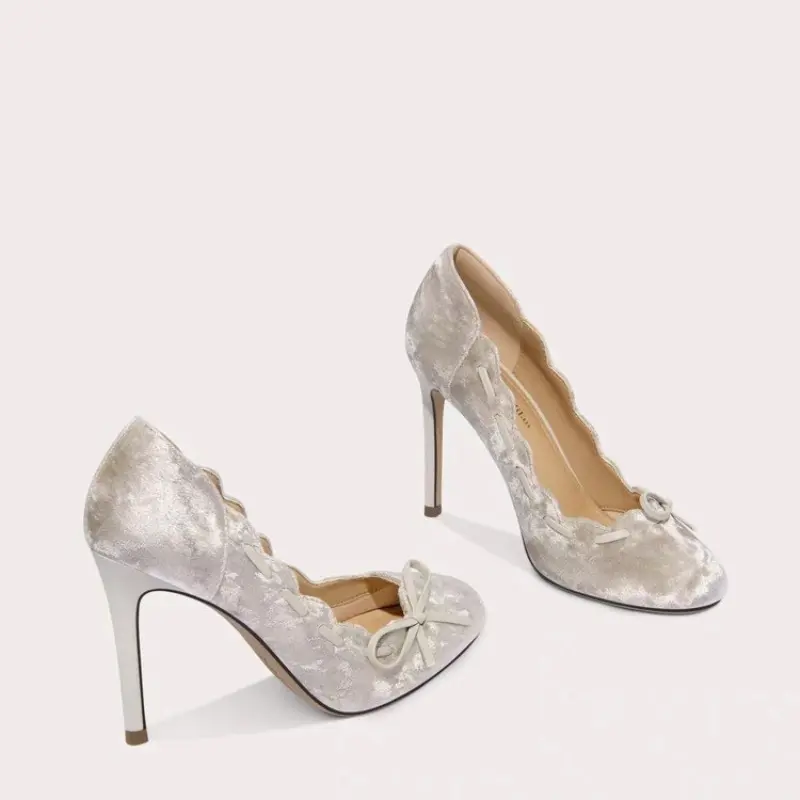 Super High Heel Single Shoes Autumn New Round Toe Shallow Mouth Bow Suede Slip-on Non-Slip Wear-Resistant Stiletto
