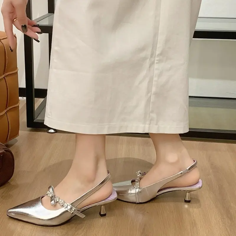 2025 New Stiletto Pointed Toe Casual Kitten Heel Shoes Baotou Shallow Mouth Fashion Summer Sandals for Women