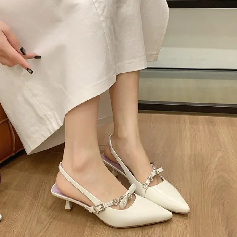 2025 New Stiletto Pointed Toe Casual Kitten Heel Shoes Baotou Shallow Mouth Fashion Summer Sandals for Women