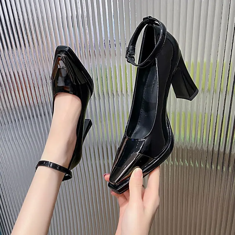 Metallic Pointed-toe High Heels Autumn New Shallow-mouthed One-band Anti-slip Wear-resistant Single Shoes