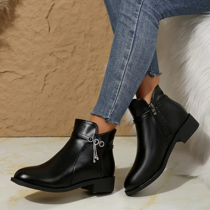 Women's Fashion Cotton Boots Winter New Round Head Side Zipper Glitter Anti-slip Wear-resistant Ankle Boots