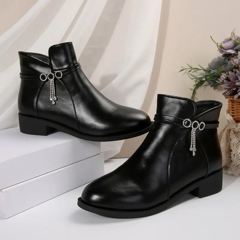 Women's Fashion Cotton Boots Winter New Round Head Side Zipper Glitter Anti-slip Wear-resistant Ankle Boots