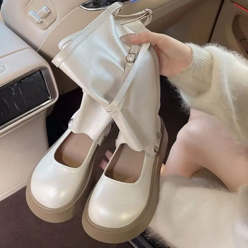 Two-wear Platform Single Shoes Autumn New Round Toe Shallow Socket Metal One-band Non-slip Wear-resistant Kitten Heel Shoes