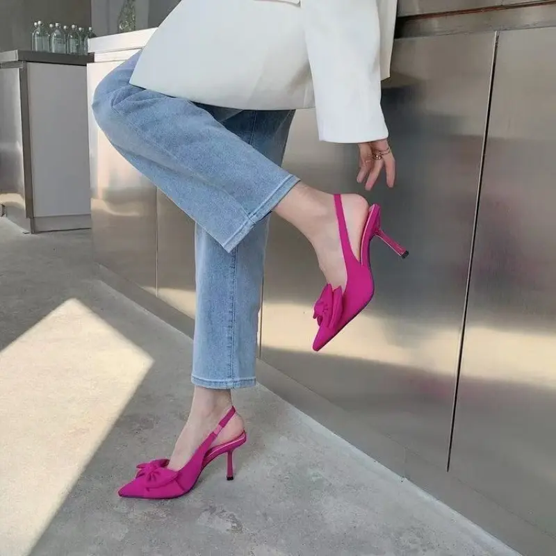 Stiletto Versatile Temperament French Baotou Sandals Spring and Summer New Pointed Toe Bow High Heeled Single Shoes