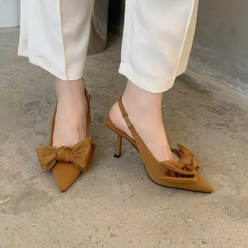 Stiletto Versatile Temperament French Baotou Sandals Spring and Summer New Pointed Toe Bow High Heeled Single Shoes