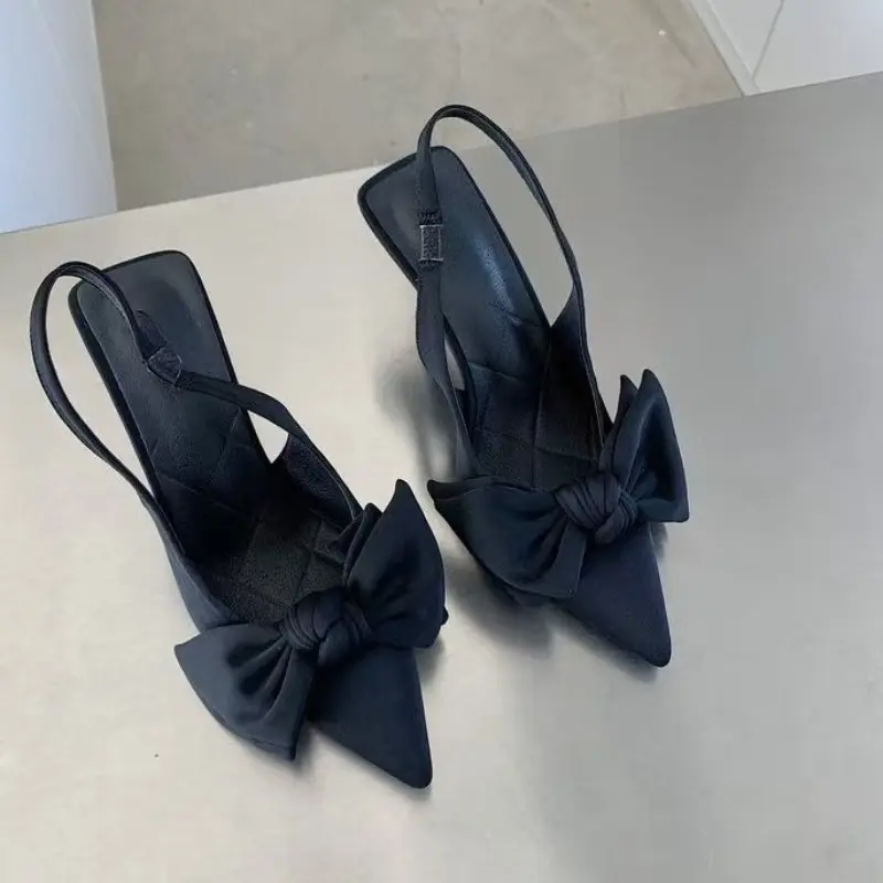Stiletto Versatile Temperament French Baotou Sandals Spring and Summer New Pointed Toe Bow High Heeled Single Shoes