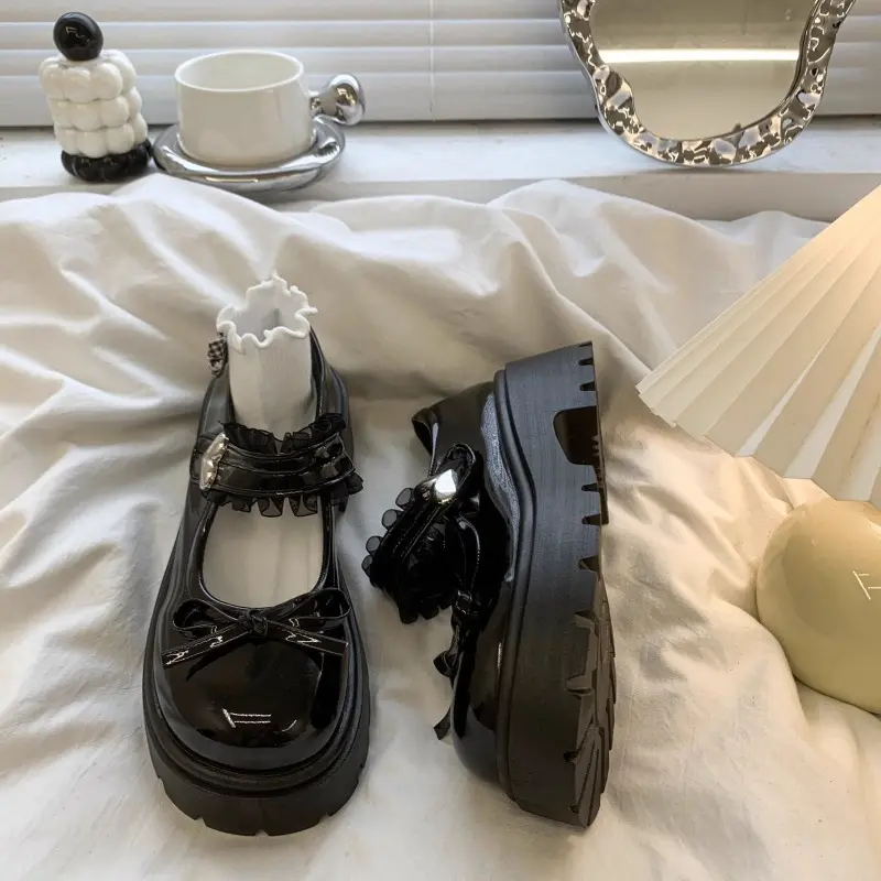 Retro Bow Platform Small Leather Shoes Women's New Autumn Round Toe Shallow Mouth Hundred Matching Skirt Mary Jane Shoes