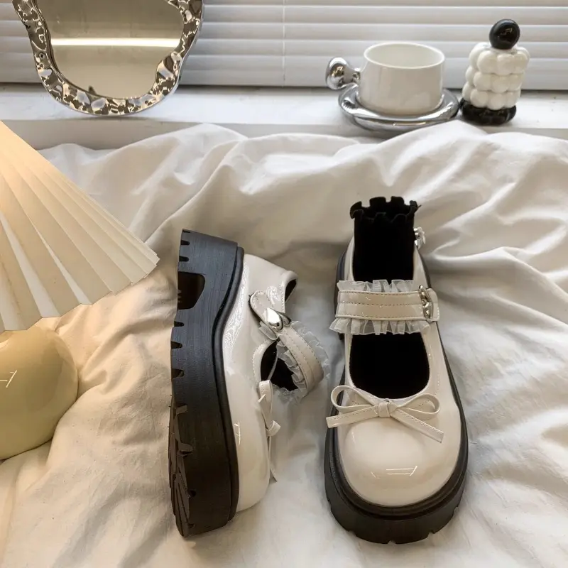 Retro Bow Platform Small Leather Shoes Women's New Autumn Round Toe Shallow Mouth Hundred Matching Skirt Mary Jane Shoes