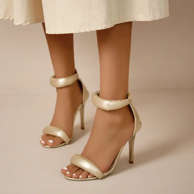 Summer New One-line Strap Temperament Sandals Women's Round Toe Open Toe Non-slip Wear-resistant Stiletto High Heels