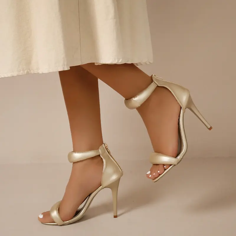Summer New One-line Strap Temperament Sandals Women's Round Toe Open Toe Non-slip Wear-resistant Stiletto High Heels