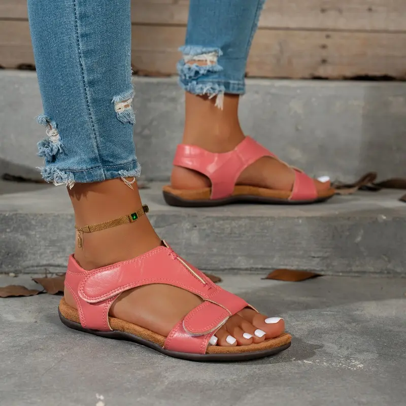 Summer New Low Heel Plus Size Sandals Women Fish Mouth Open Toe Casual Breathable Lightweight Strap Roman Shoes