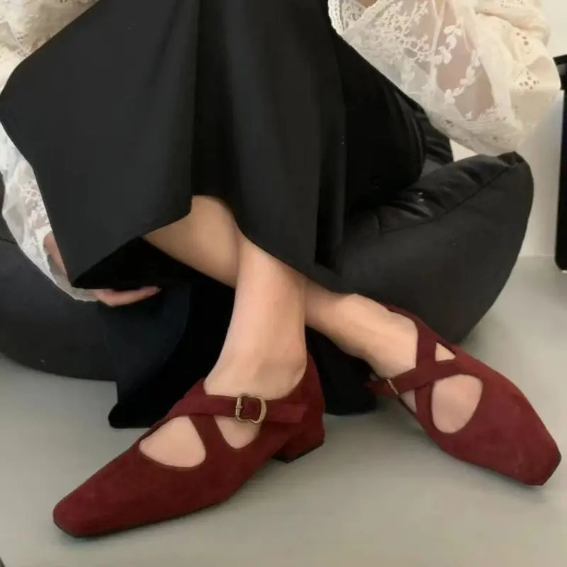 Women's Fashion Thick Heel Shoes Fall New Square Head Shallow Mouth Leopard Cross with Soft Sole Non-slip Low Heel Shoes