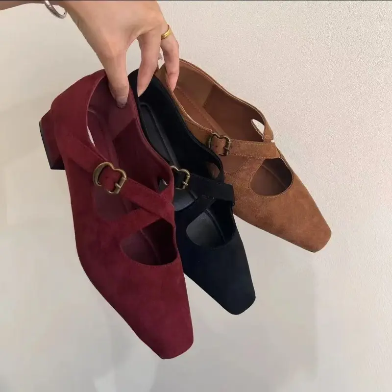 Women's Fashion Thick Heel Shoes Fall New Square Head Shallow Mouth Leopard Cross with Soft Sole Non-slip Low Heel Shoes
