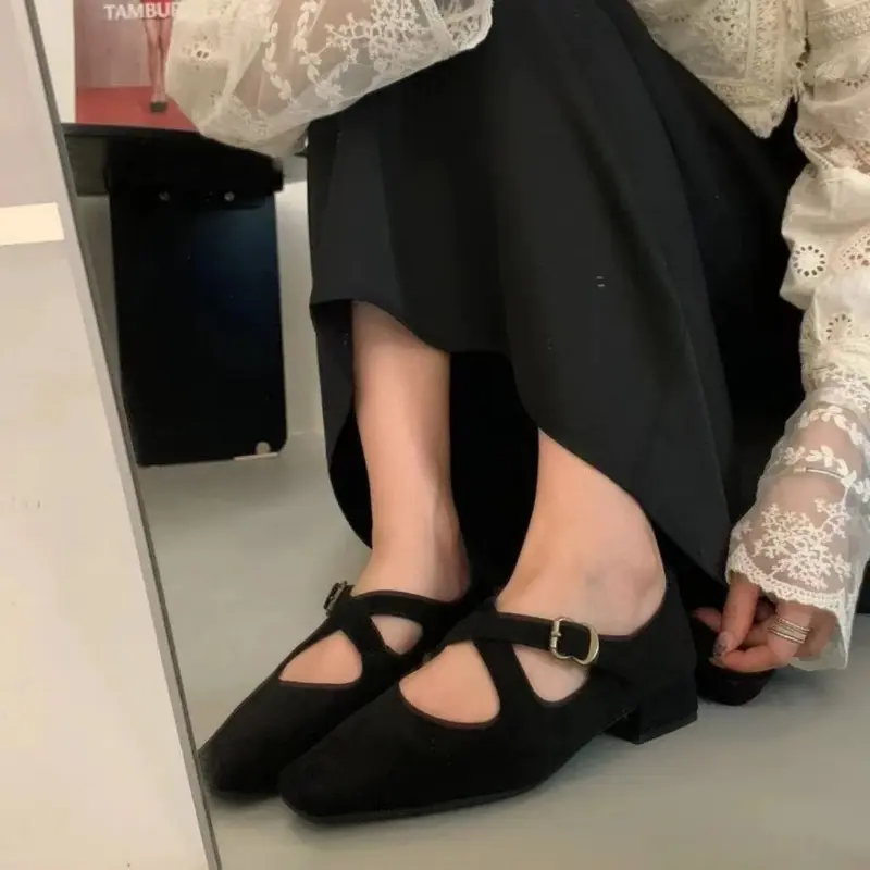 Women's Fashion Thick Heel Shoes Fall New Square Head Shallow Mouth Leopard Cross with Soft Sole Non-slip Low Heel Shoes