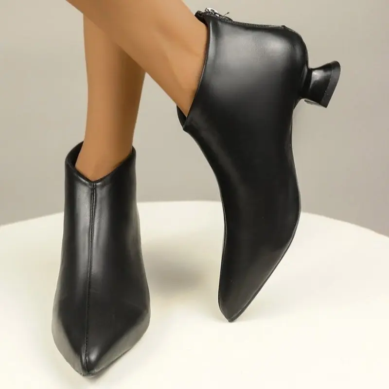 Special Heel Bare Boots Autumn New Pointed Toe Suede Rear Zipper Anti-Slip Wear-Resistant Single Boots