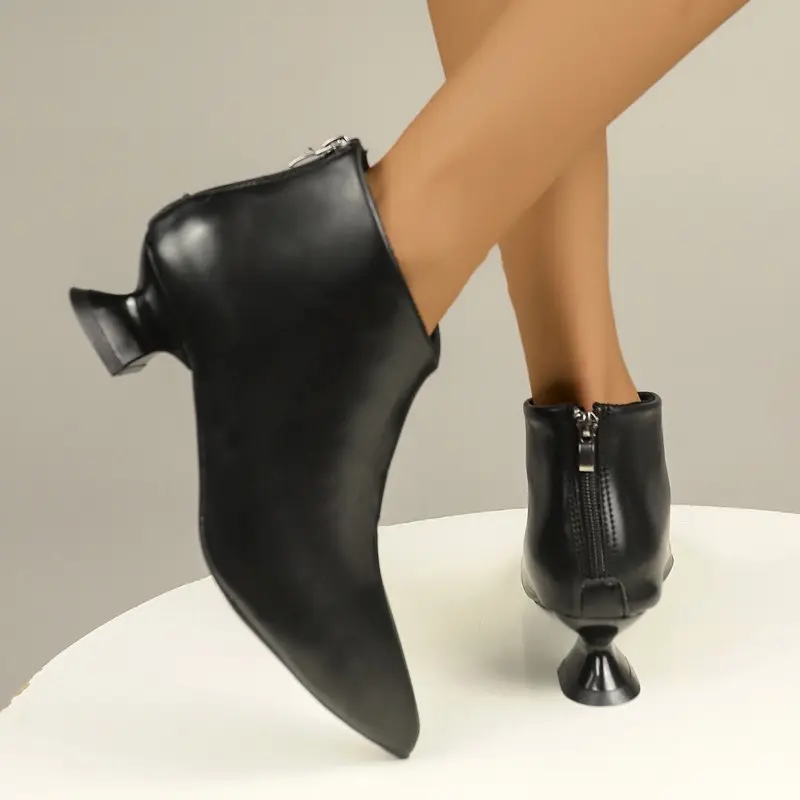 Special Heel Bare Boots Autumn New Pointed Toe Suede Rear Zipper Anti-Slip Wear-Resistant Single Boots