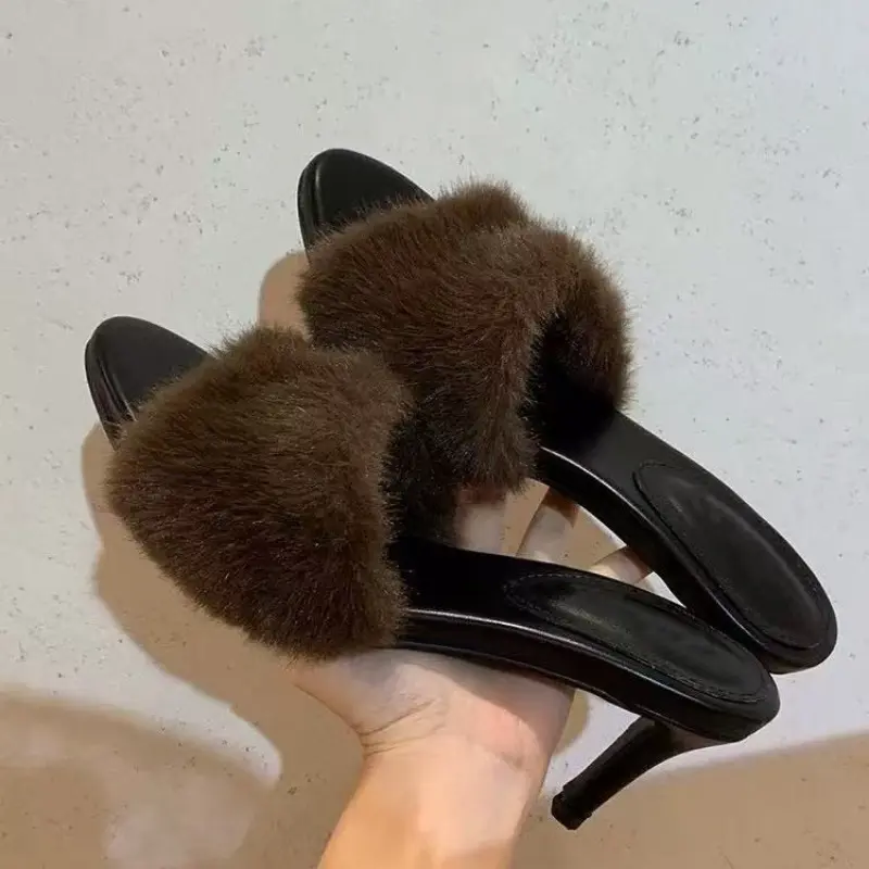 Stiletto Slippers Fall New New Pointed Fuel Slip-on Non-Slip Anti-Slip Wear-Resistant High Heels