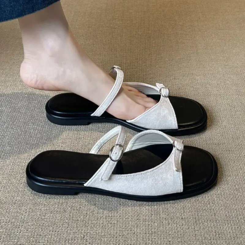 Low Heel Cool Drag Women's Fashion Round Head Open Toe Bow Soft Bottom Non-Slip Wear-Resistant Flip Flops