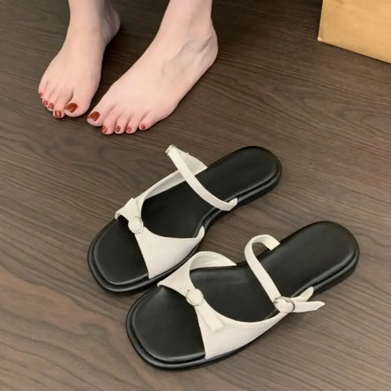 Low Heel Cool Drag Women's Fashion Round Head Open Toe Bow Soft Bottom Non-Slip Wear-Resistant Flip Flops
