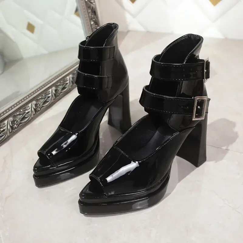 Block Heel Sandals Women's Summer French Vintage Platform Flat Strap High Heel Non-Slip Roman Sandals