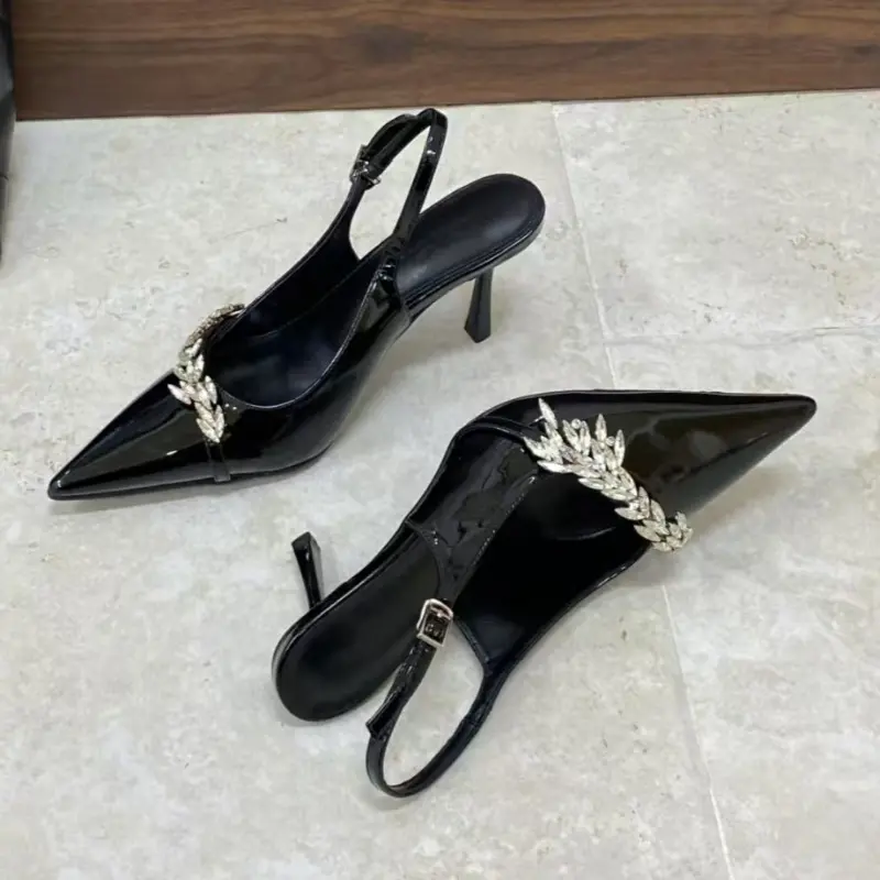 Women's Stiletto Sandals Summer New Pointed Head Shallow Mouth Crystal Buckle Non-slip High Heel Baotoe Shoes