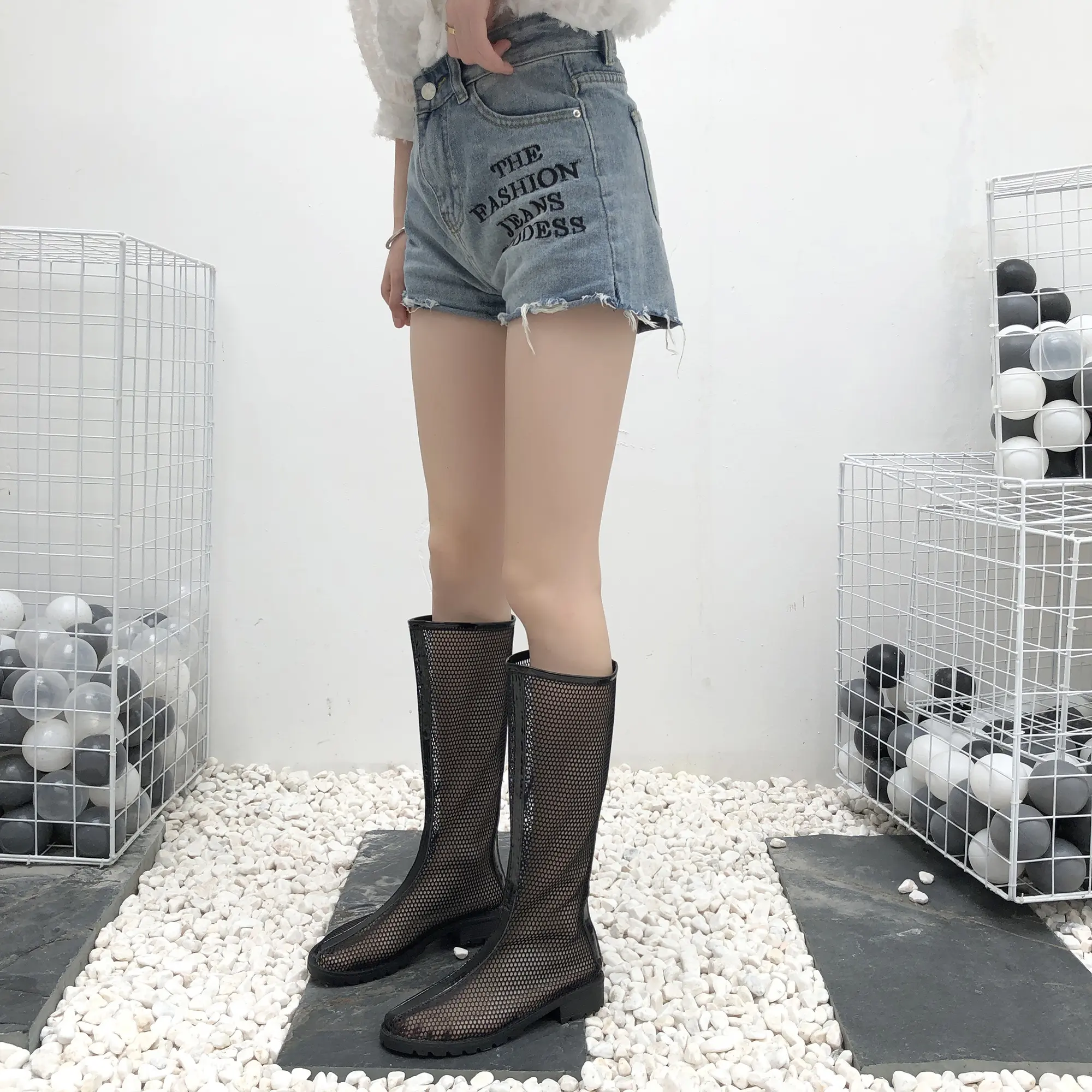 Fashion Short Boots Summer New Round Head Mesh Cloth Breathable After Zipper Anti-slip Wear-resistant Heel Cool Boots