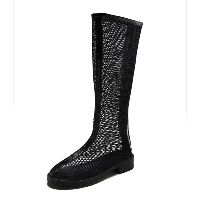 Fashion Short Boots Summer New Round Head Mesh Cloth Breathable After Zipper Anti-slip Wear-resistant Heel Cool Boots