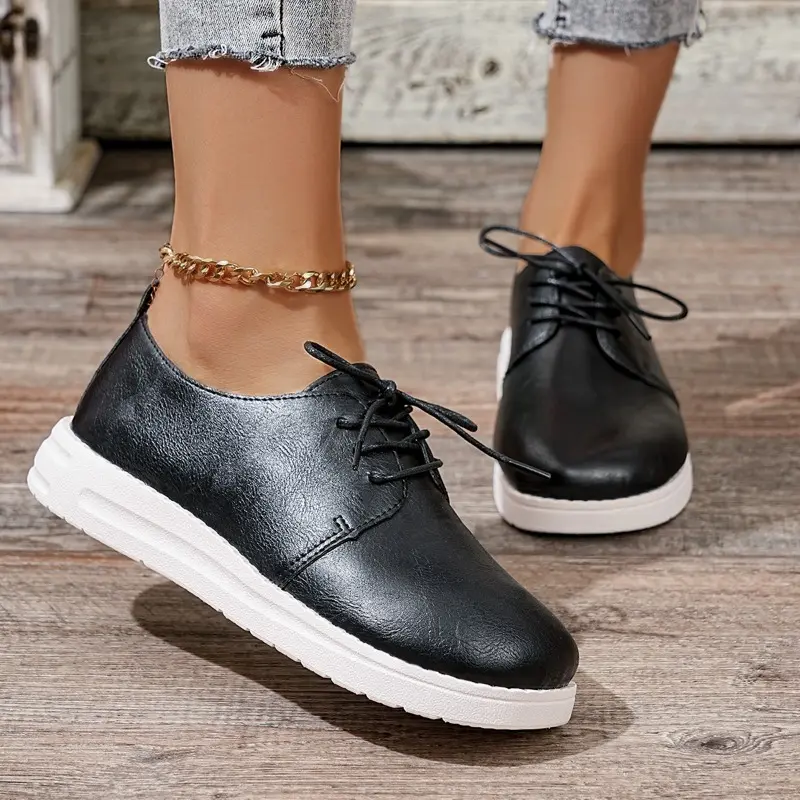 Lightweight Platform Flats Autumn New Round Toe Front Lace-Up Soft Sole Waterproof Non-Slip Low Top Shoes