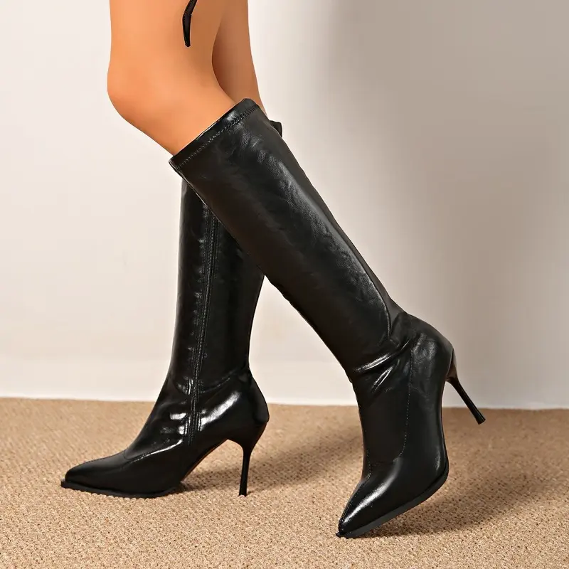 Stiletto Heel High Boots Autumn New Pointed Toe Side Zip Anti-Slip Wear-Resistant High Heeled Single Shoes