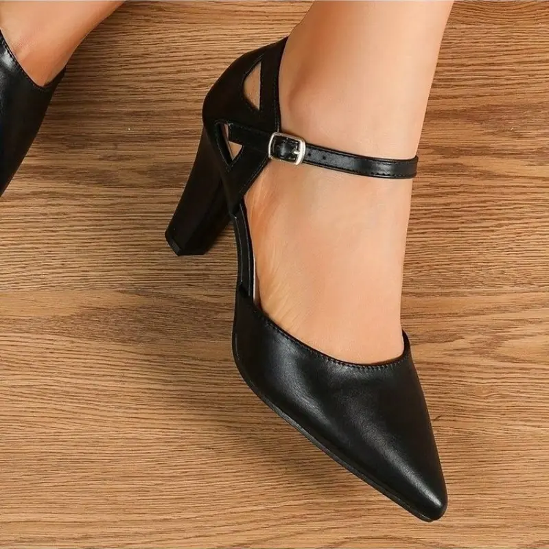 High Heel Sandals Fall New Pointed Toe Shallow Mouth One Strap Anti-Slip Wear-Resistant Block Heel Shoes