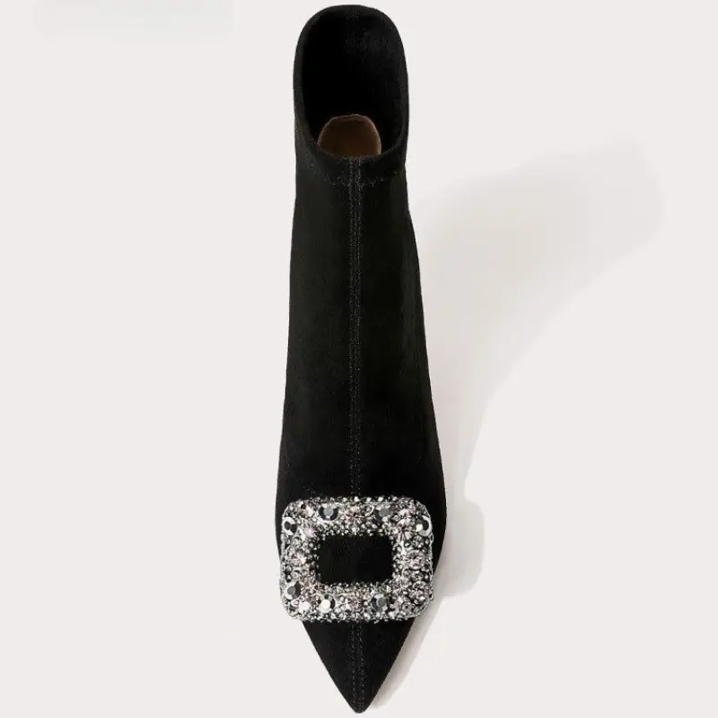 Rhinestone Skinny Heel Skinny Boots Autumn New Pointed Toe Suede Sleeve Non-Slip Anti-Shorthole Boots