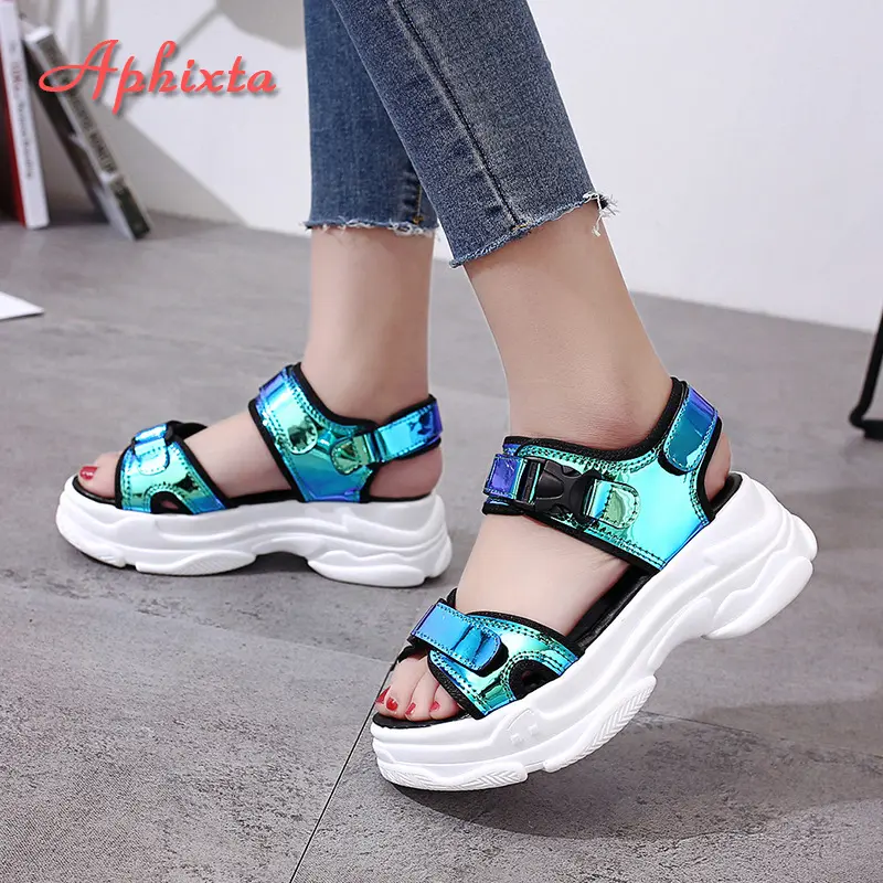 Aphixta 1.968 inch Platform Women Sandals 2022 New Fashion Ladies Hook & Loop Shoes Women's Wedges Shoes Summer Sandals