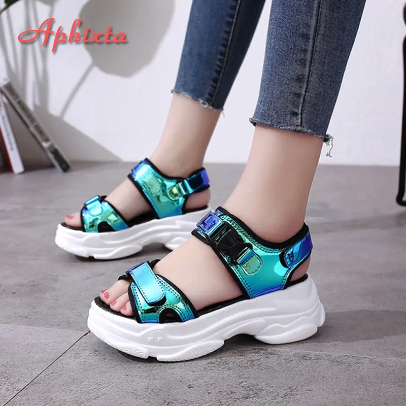 Aphixta 1.968 inch Platform Women Sandals 2022 New Fashion Ladies Hook & Loop Shoes Women's Wedges Shoes Summer Sandals